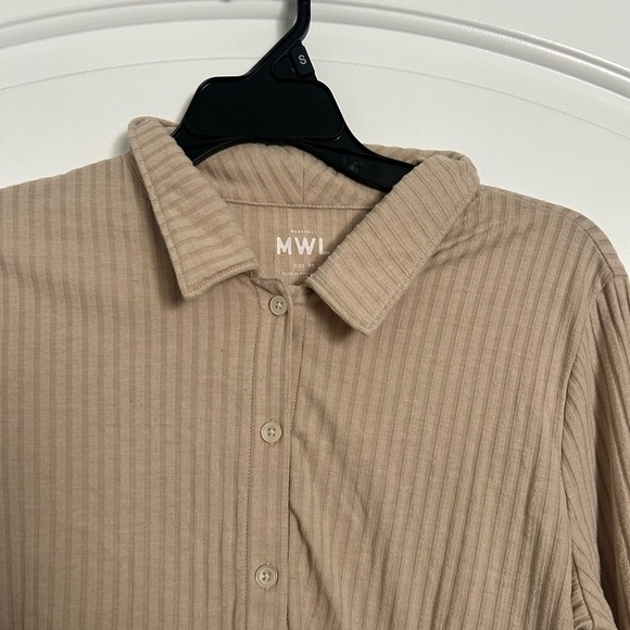 Madewell Brushed Rib Cropped Tan Ribbed Button-Up Top Cardigan Sweater size M - Picture 2 of 10